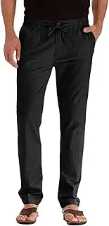 [Generic] Men's Casual Loose Fit Pants Lightweight Solid Color Drawstring Elastic Waist Beach Pants Straight Leg Yoga Pants