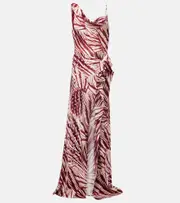 [Dries Van Noten] Dries Van Noten Printed draped crêpe gown AU 10 burgundy