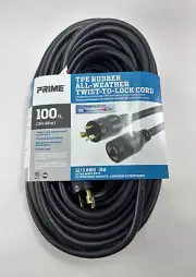 Prime Wire & Cable 12/3 100' SJEOW TPE Rubber Twist-to-Lock Extension Cord