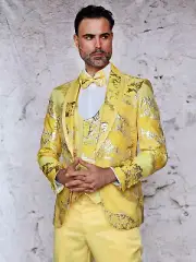 NWT 46R YELLOW MENS SUIT, SLIM FIT, 2 SIDE VENT, FLAT FRONT PANTS,