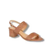Talbots Mimi Quilted Leather Block Heel Sandal Memory Foam Comfort Havana Tan 9M