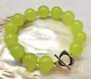AAA 14mm BEAUTIFUL GREEN PERIDOT ROUND GEMS BEADS BRACELET CATENARY 7.5"