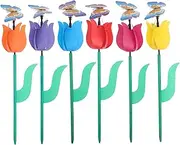 BESPORTBLE 6pcs Plastic Tulip Design Pinwheels Decorative Windmills for Garden Random Color