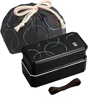 OSK PW-6+KB-1 Chord Shokado Lunch Box with Drawstring Lunch Bag (Black)