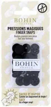 Bohin Finger Snap Fasteners 13mm (1/2") 8 Sets-Black SNAP13MM-71752