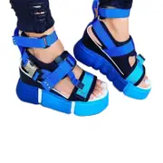 Catzon Women's Sports Leisure Chunky Platform Wedge Sandals-Blue