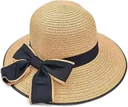 [Greenery-GRE] Girls Wide Brim Straw Sun Hat with Bowknot Floppy Summer Beach Swim Hat UV Protection Foldable Outdoor Cap for Kids Toddler