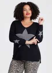 [Virtuelle] Taking Shape Lurex Star V-neck Jumper Size 10 in - Plus Size Women's Clothing