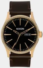 Nixon Men's Sentry Leather Watch - Polished Gold / Black / Brown