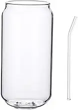 COLLBATH 1Set Fashionable Transparent Glass Cup Heat Resistant Drink Glass with Straw for Milk Juice and Unique Can Shape Explosion Safe to Use