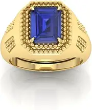 [RRVGEM] Certified Unheated Untreatet 12.25 Ratti 11.00 Carat panchdhatu ring gold Plated Ring Astrological Adjustable Ring Size 16-22 for Men and Women, Metal, Sapphire