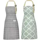 2 Pieces Aprons for Women with Pockets Cotton Linen Waterproof Kitchen Cookin...