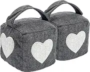 Nicola Spring Fabric Door Stop - Heart - Grey - Pack of 2 - Indoor Herringbone Decorative Door Wedge Door Stopper Interior Weighted Doorstop with Handle for Home, Office Doors
