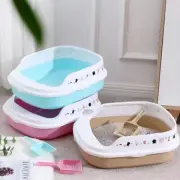 Cat Litter Box Anti-Splashing Semi-Closed Cats Toilet Blue Brown Easy Clean