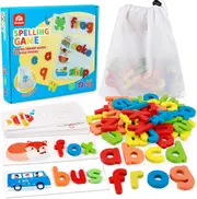 Spelling Learning Toy Wooden ABC Alphabet Flash Cards Matching Shape Letter Games Montessori Preschool STEM Educational Toys for Toddler Kids Baby