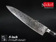 Handmade Nickel Damascus Chef's Knife Gyuto 8 inch Wood Handle Classic