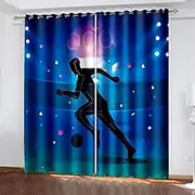 Blackout Curtains Bedroom Sport Silhouette People Football 234X183Cm Eyelet Thermal Curtain for Living Room Soft Texture Window Treatments for Kids 3D Curtains-Indoor Opaque Perforated Curtains-