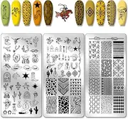 PH PandaHall Wild West Nail Stamping Plates, 88 Patterns Western Theme Nail Art Stencils Hat Boots Nail Art Stencil Nail Picture Stencils for Women Nail Design Print Manicure Salon Pack of 3