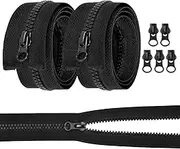 AUAUY 2 PCS Resin Coil Zippers, No.5 Open-Ended Zips with 5 PCS Replacement Sliders, 70cm/27.5inch Strong Zippers for Sewing, DIY, Bags, Tailor, Craft Supplies (Black)