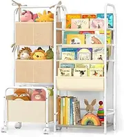 VINCOURNA Kids Bookshelf with Toy Storage Organizer, Montessori Bookshelf, 4-Tier Bookshelf, Nursery Bookcase, Book Shelf for Kids Rooms Nursery Playroom Classroom