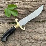 Custom Handmade D2 Steel Etched Bowie knife with Black Micarta and Brass Handle