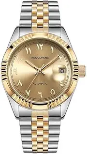 [Boyarca] Arabic Dial Men's Mechanical Watches Automatic Movement Wrist Watch Stainless Steel Strap with Luminous Waterproof Date, Gold
