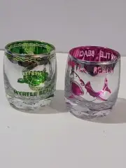 Shot Glass Set Of 2 “MYRTLE BEACH” Mirror Pink & Green