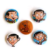 Mr Bean Badge Button Set 25mm 1" Pins Pinback Rowan Atkinson Teddy 1990's
