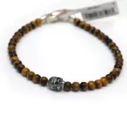 New DAVID YURMAN Men's 4mm Tiger's Eye Bead & Silver Skull Bracelet Medium