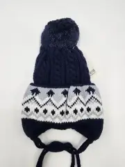 MarSel Boys’ Wool Blend Navy Blue Knitted Chinstraps Hat Sz 48-50 2 Years NWT
