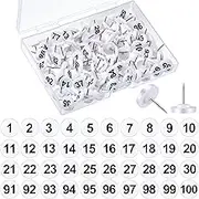Teling 100 Pcs Numbered Push Pins 100 Sequential Thumb Tacks Flat Tacks Push Pins with Numbers 11 mm Diameter 16 mm Length Thumbtacks for Maps, Presentations, Photo, Poster(White)