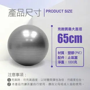 【MACMUS】瑜伽健身加厚防爆抗力球｜L磨砂65cm瑜珈球抗力球平衡球皮拉提斯球韻律球健身球大龍球重力球