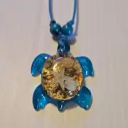 (BLUE) ACRYLIC TURTLE / OCEAN BEACH Pendant Charm Adjustable Rope Necklace