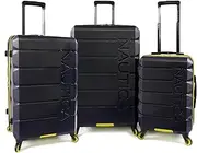 [Nautica] Lightview 3pc Hardside Luggage Set, Navy/Yellow, Navy/Yellow, 19 x 12.5 x 29 inches, Lightview 3pc Hardside Luggage Set