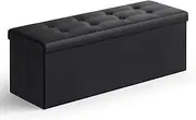 [SONGMICS] 43 Inches Folding Storage Ottoman Bench, Storage Chest, Footrest, Coffee Table, Padded Seat, Faux Leather, Holds up to 660 lb, Black ULSF701