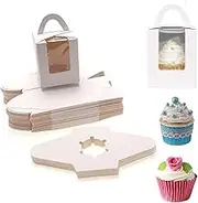 VOSO 50 Pcs Cupcake Boxes, Individual Cupcake Boxes with Window Insert and Handle, Kraft Paper Cup Cake Boxes Bakery Containers, Portable Pastry Treat Boxes For Wedding Birthday Parties