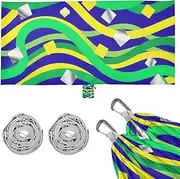 Abstract Art Yellow Green Wave Lines Square Hammocks for Camping with Tree Straps Swing Hammock for Indoor Outdoor Patio