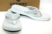 SPERRY TOPSIDER ADRIATIC WHITE & SILVER BRAIDED THONG FLIP FLOP SIZE 5.5 NEW