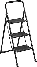 3 Step Aluminium Folding Step Stool, Lightweight Portable Metal Tool Ladder, Slim Household Stepladder with Milti-fuction, Black