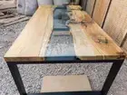 Glass, River Table Live Edge Glass River Dining Table , Walnut Epoxy Resin table