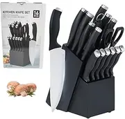 16-Piece High-Carbon Steel Kitchen Knife Set with Chef Knives - Knife Block, Sharpener & Ergonomic Non-Slip Handles for Home Cooking