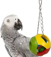 SIMENA Parrot Ball Toy with Bell, Cage Hanging Accessories for Medium to Large Birds, Interactive Toys for Birds, Cat Ball Toy (Geometric, Set of 1)