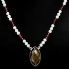 Premium Smoky Quartz Briolette, Garnet & Pearl 925 Silver Beaded Necklace N-1027