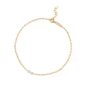14k Gold-plated Paperclip Chain Anklet with Baguette Cubic Zirconia Adjustabl...