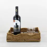 Tight Woven Waved Square Rattan Tray w Handle, Luxury Home Decor, Honey Brown