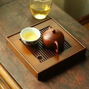 茶盤家用泡茶器具小茶臺竹製復古小型茶托盤排水乾泡盤茶具套裝組【A208】
