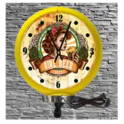 Beer Girl Bar Lighted Wall Mount 1-sided Yellow Gas Pump Globe Advertising Clock