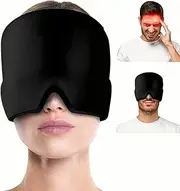 Migraine Relief Hat Ice Headache Wrap for Puffy Eyes, Tension, Sinus, Stress Relief Half Face Ice Pack Wearable and Reusable 180° Gel (Black)