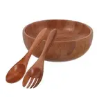 Natural Wood Bowl Salad Serving Fruit Set Baby with Utensils Versatile Bowls