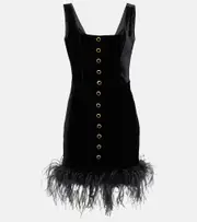 [Alessandra Rich] Alessandra Rich Feather-trimmed velvet minidress AU 10 black